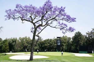 Ein Blick auf das 13. Loch währen der Übungsrunde 